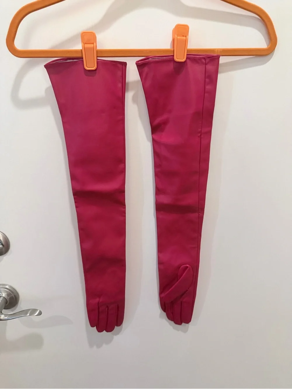 Long Red Faux Leather Opera Gloves
